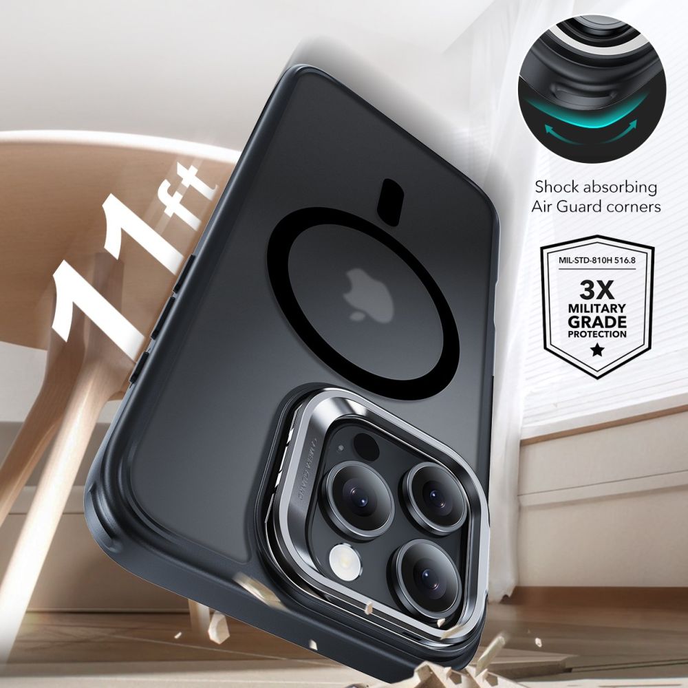 ESR iPhone 16 Pro Max vāciņš Classic Hybrid Kickstand Halolock ar stiklu, melns