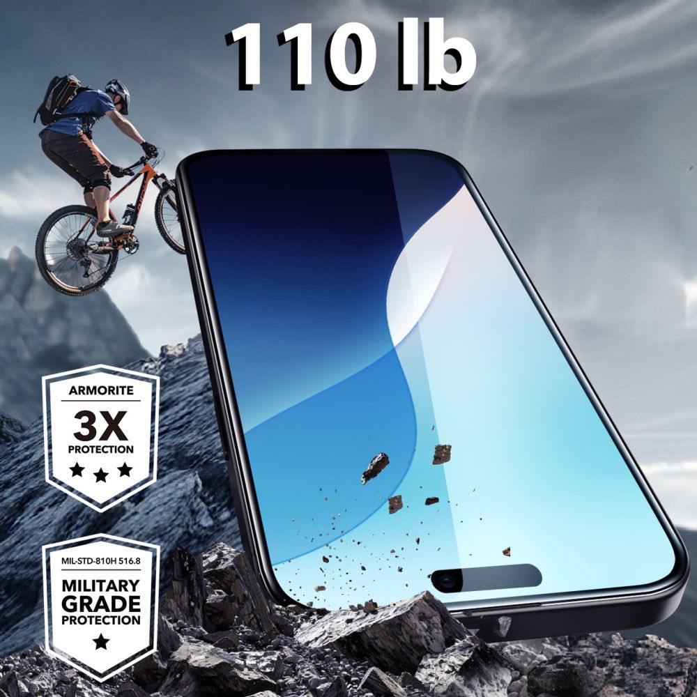 ESR Armorite aizsargstikls iPhone 16, melns rāmis