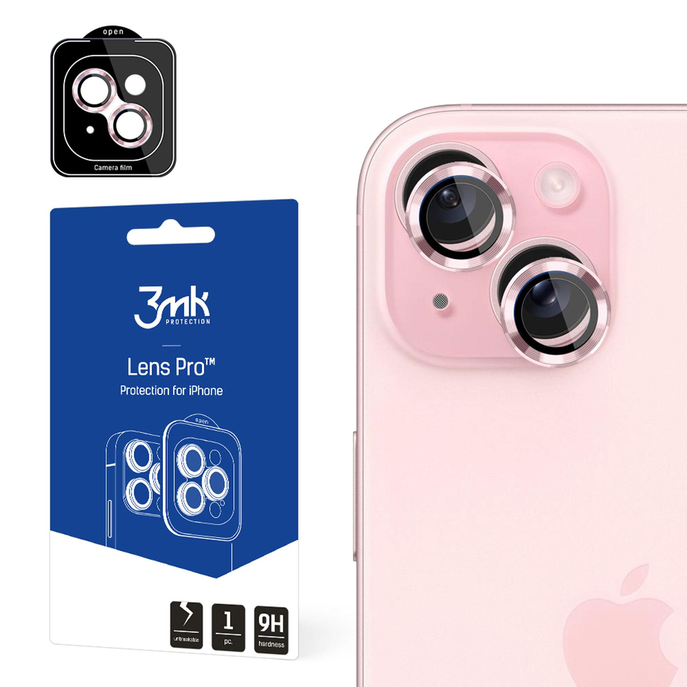 3mk Lens Protection Pro kameras aizsargstikls iPhone 15, rozā