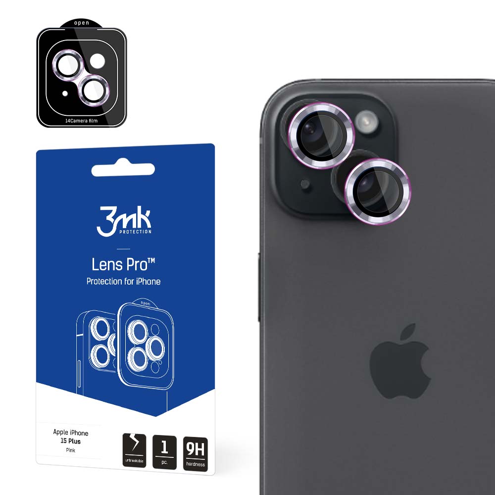 3mk Lens Protection Pro kameras aizsargstikls iPhone 15 Plus, rozā