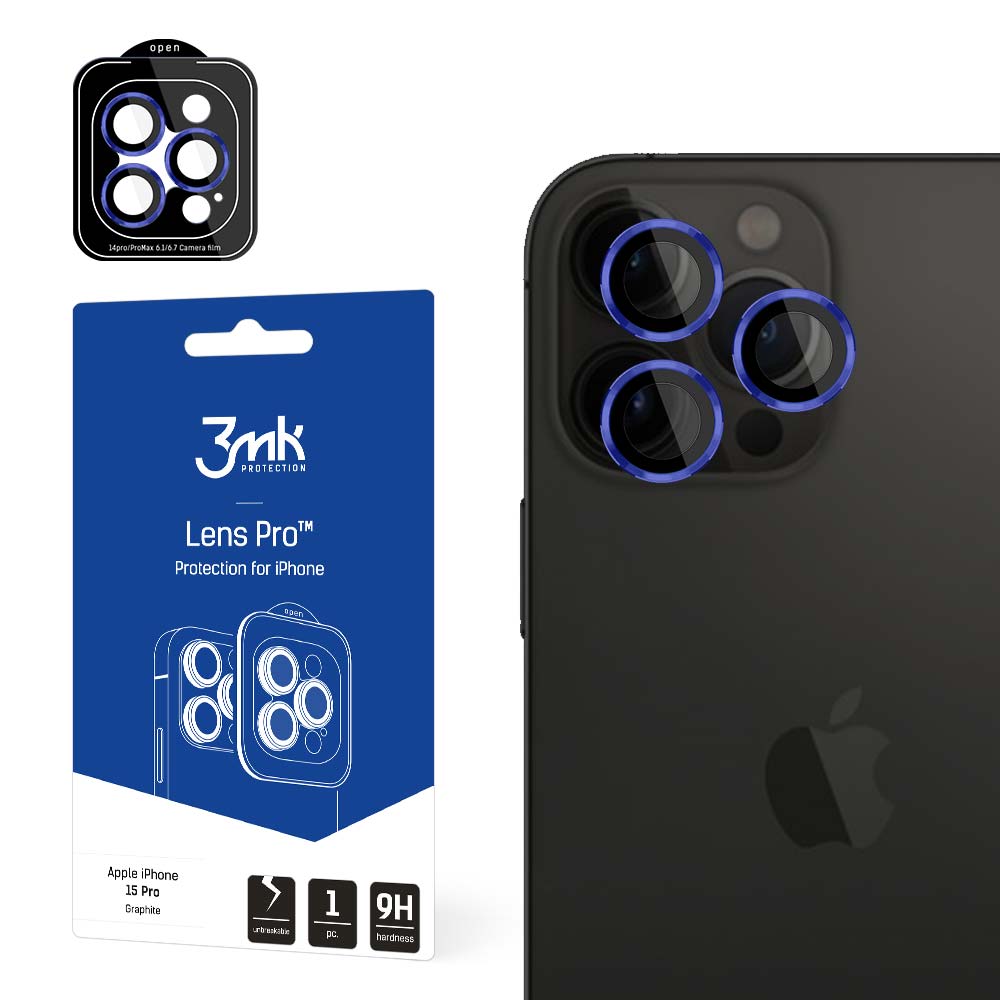 3mk Lens Protection Pro kameras aizsargstikls iPhone 15 Pro Max, zils