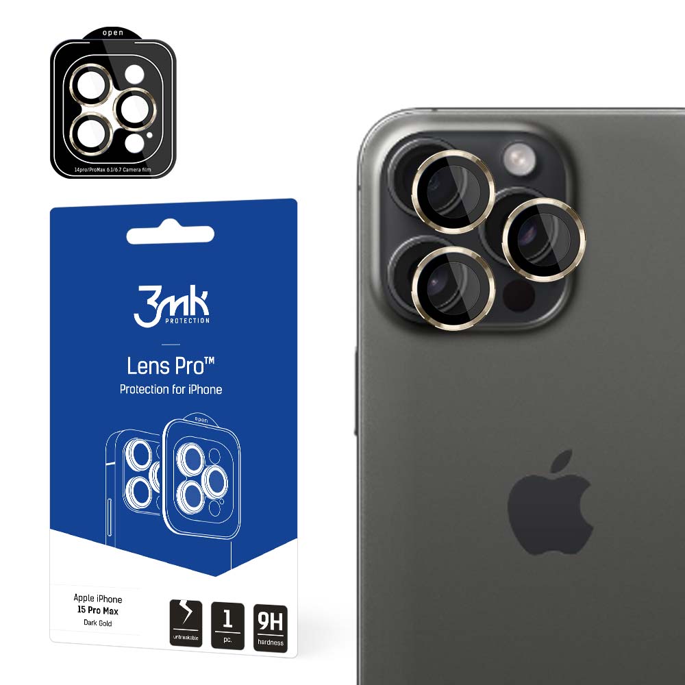 3mk Lens Protection Pro kameras aizsargstikls iPhone 15 Pro Max, zelta