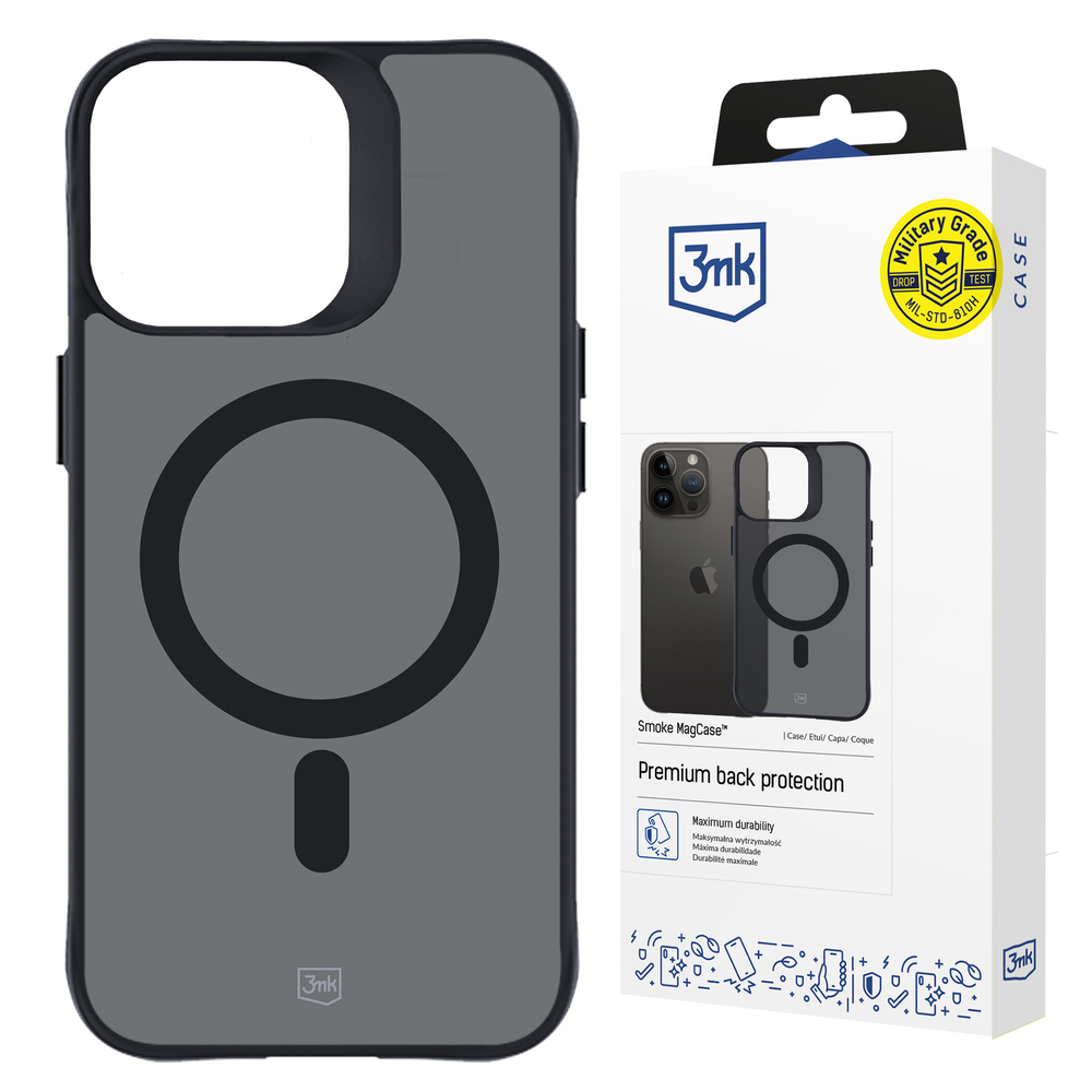 3mk iPhone 15 Pro Max vāciņš Smoke MagCase, puscaurspīdīgs