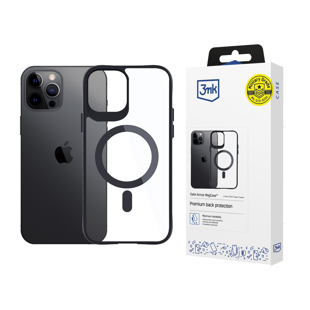 3mk iPhone 12 Pro Max vāciņš Satin Armor MagCase, caurspīdīgs ar melnu rāmi