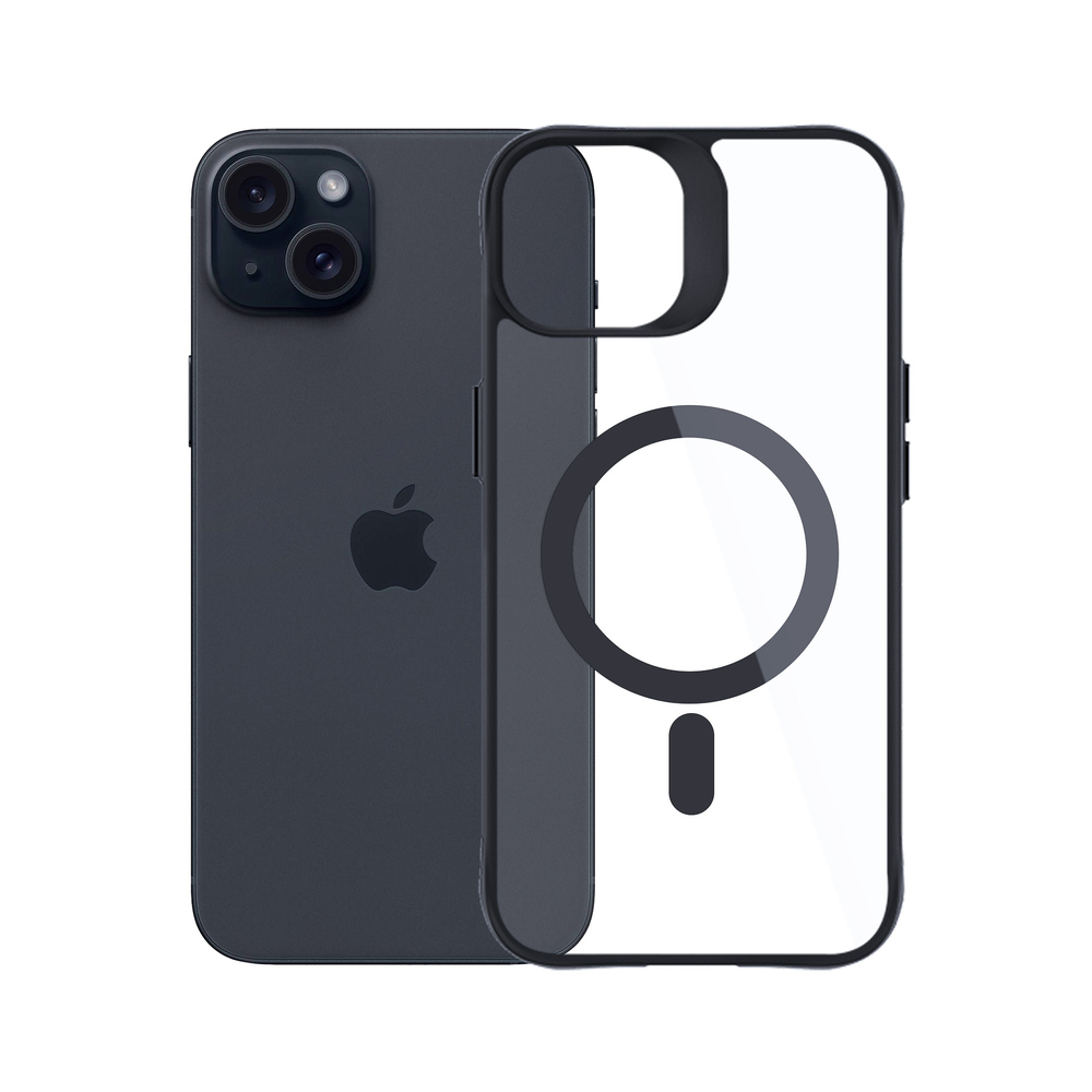 3mk iPhone 15 Plus vāciņš Satin Armor MagCase ar MagSafe, caurspīdīgs ar melnu rāmi