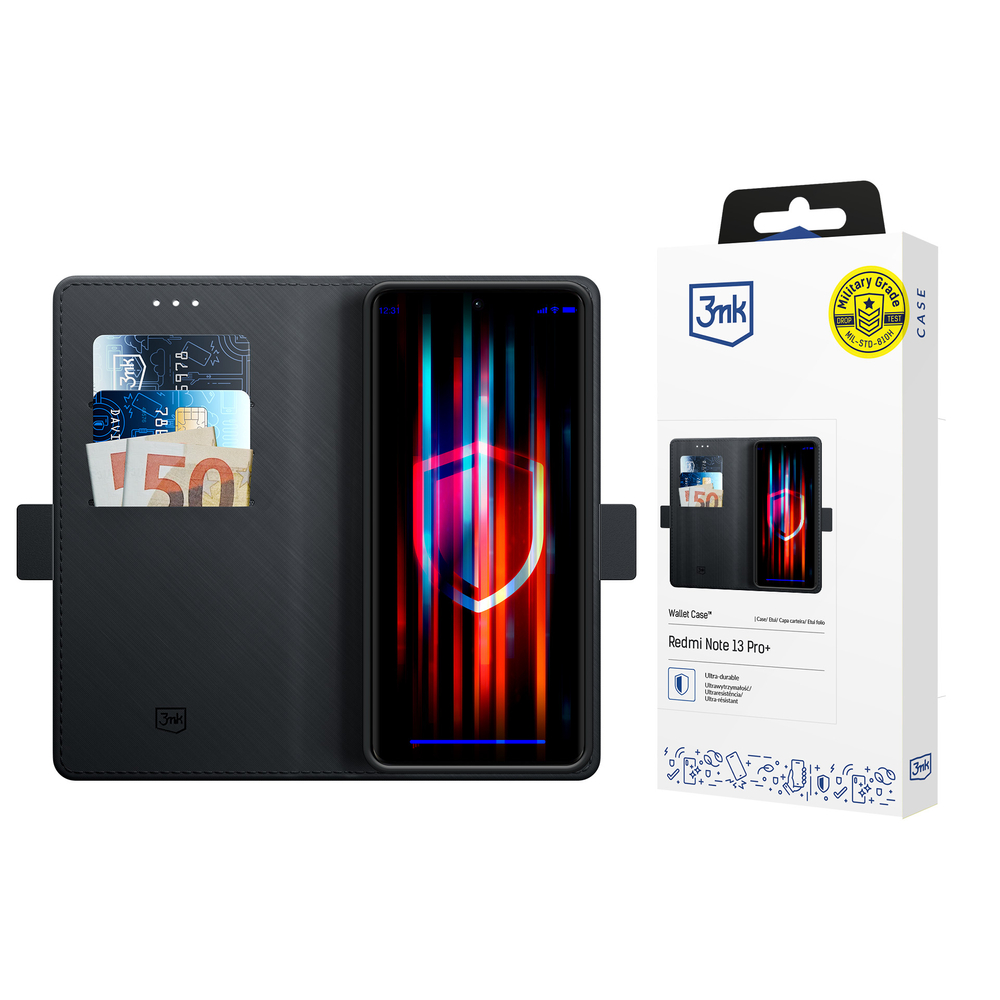 3mk Wallet Case atverams vāciņš maciņš grāmatiņa Xiaomi Redmi Note 13 Pro+, melns