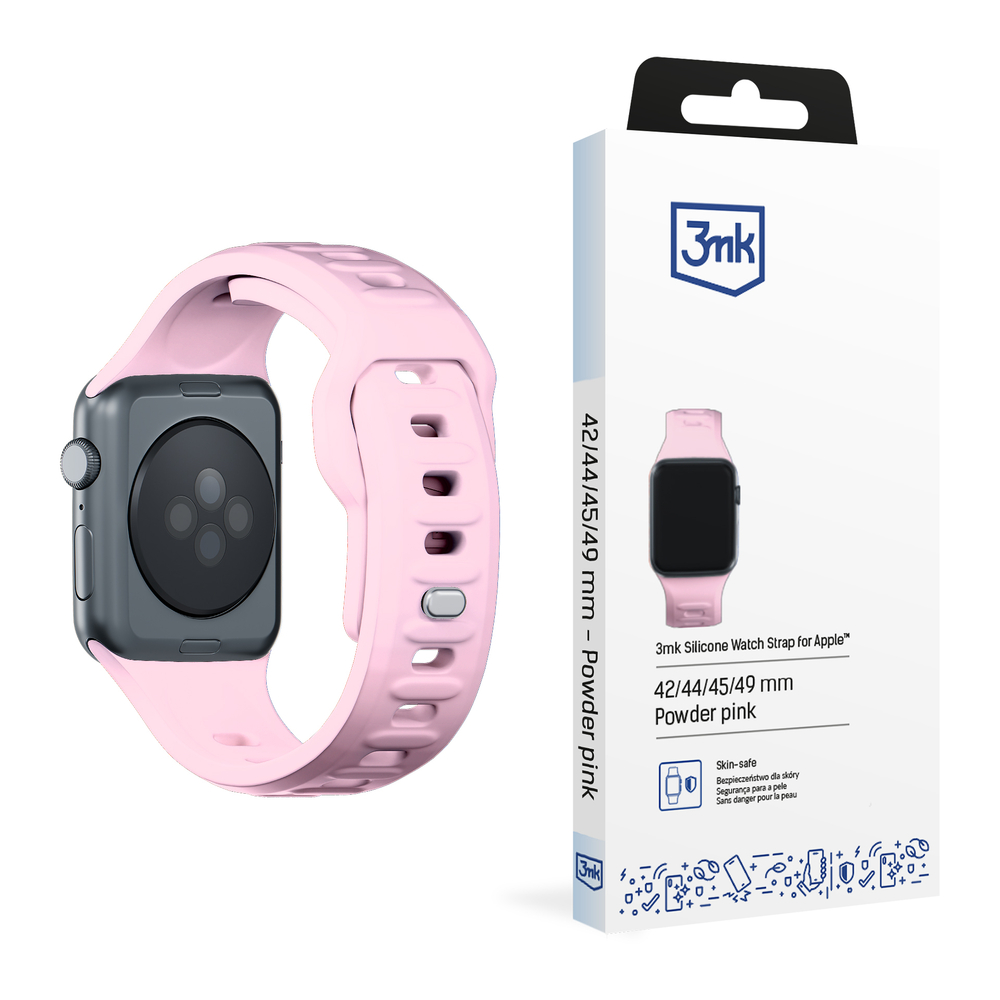 3mk Apple Watch 42 / 44 / 45 / 49 mm silikona siksniņa, rozā