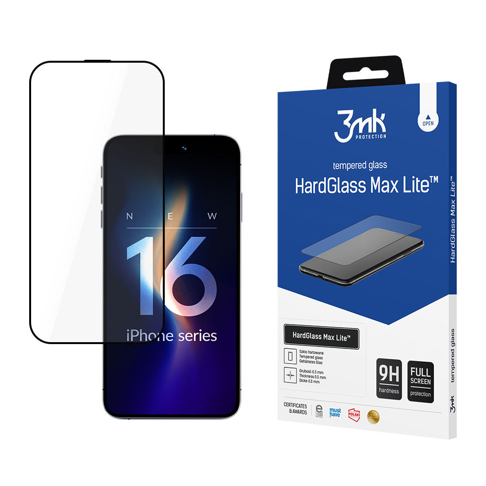 3mk HardGlass Max Lite rūdītais stikls iPhone 16 Pro Max, melns rāmis
