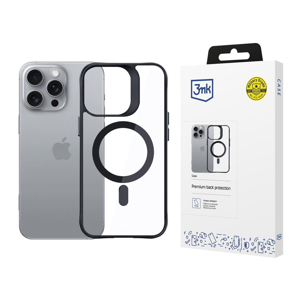 3Mk Protection Satin Armor MagCase vāciņš iPhone 16 Pro, Caurspīdīgs/Melns