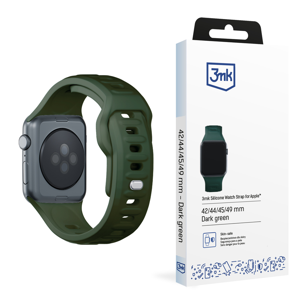 3mk Apple Watch 42 / 44 / 45 / 49 mm silikona siksniņa, zaļa