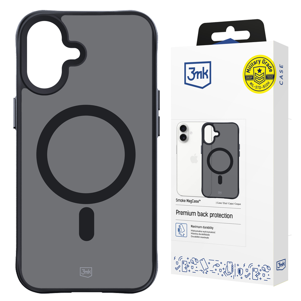 3mk iPhone 16 vāciņš Smoke MagCase ar MagSafe, puscaurspīdīgs