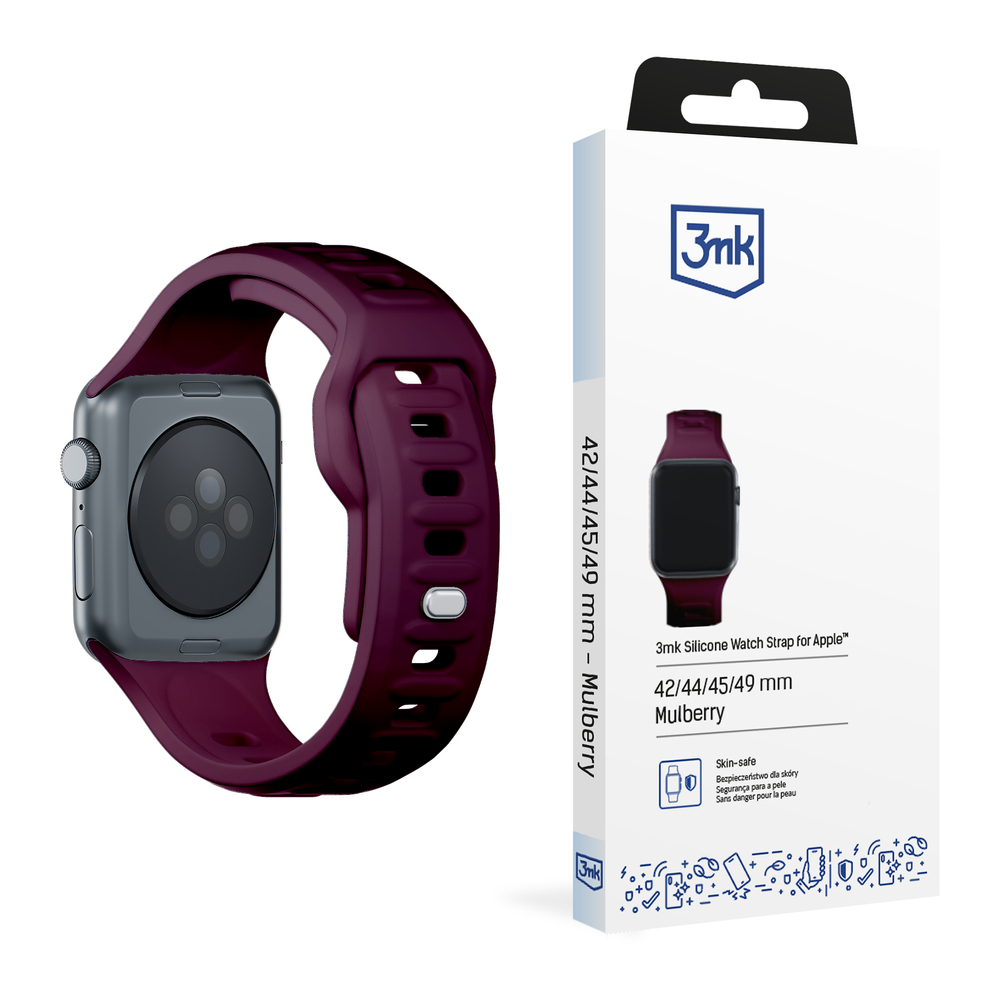3mk Apple Watch 42 / 44 / 45 / 49 mm silikona siksniņa, bordo
