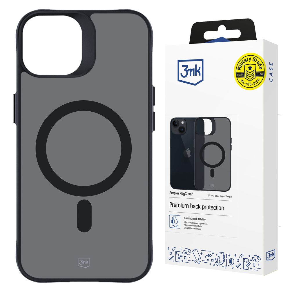 3mk iPhone 15 vāciņš Smoke MagCase ar MagSafe, puscaurspīdīgs