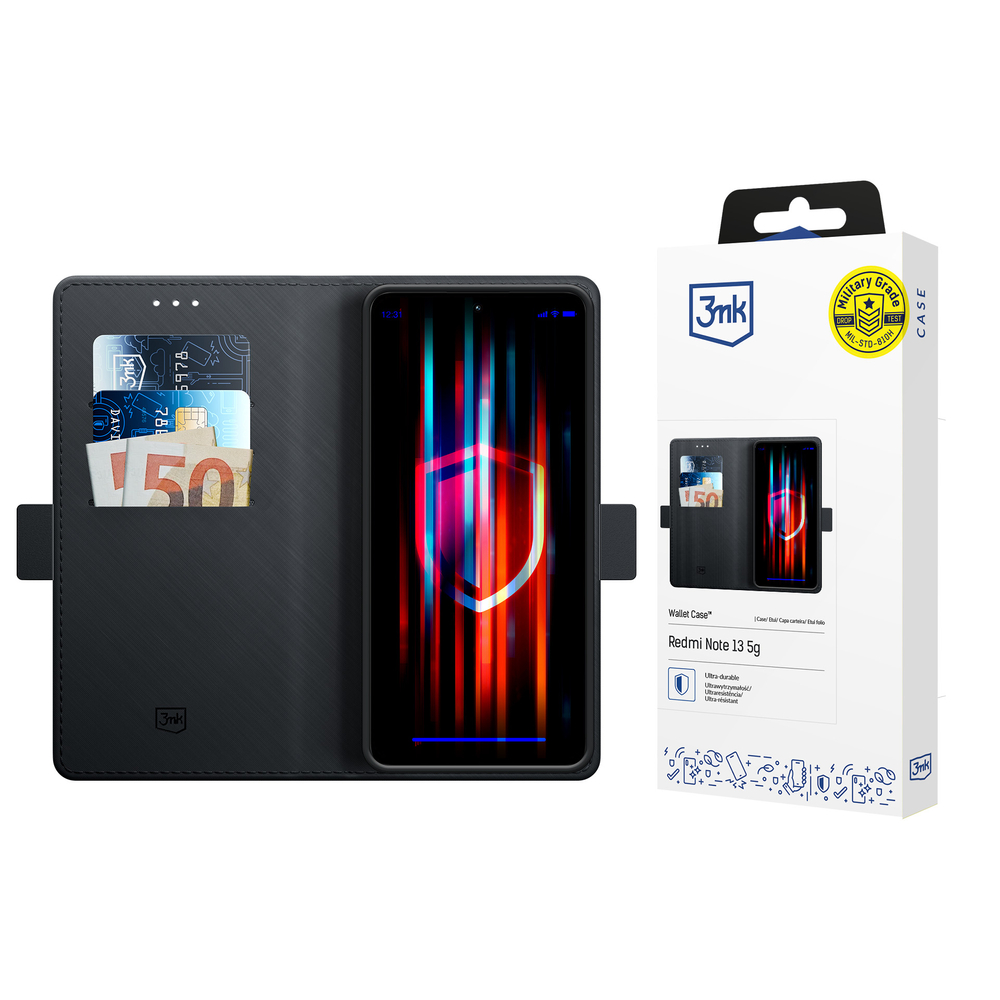 3mk Wallet Case Xiaomi Redmi Note 13 5G atverams vāciņš maciņš grāmatiņa, melns