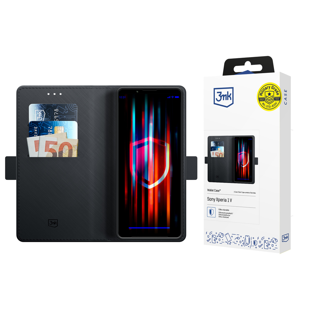 3mk Sony Xperia 1 V atverams vāciņš maciņš grāmatiņa Wallet Case, melns