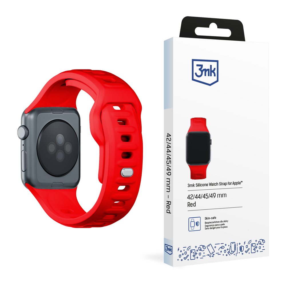3mk Apple Watch 42 / 44 / 45 / 49 mm silikona siksniņa, sarkana
