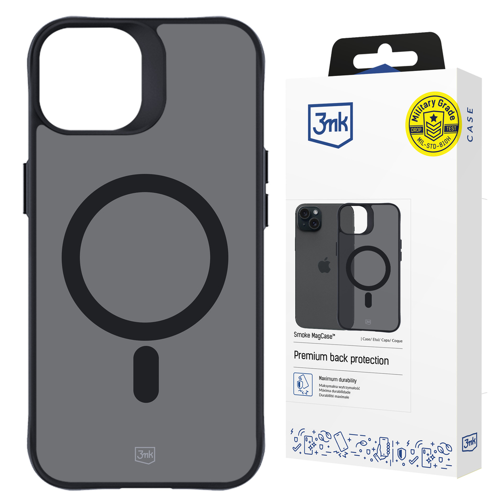 3mk iPhone 15 Plus vāciņš Smoke MagCase, puscaurspīdīgs