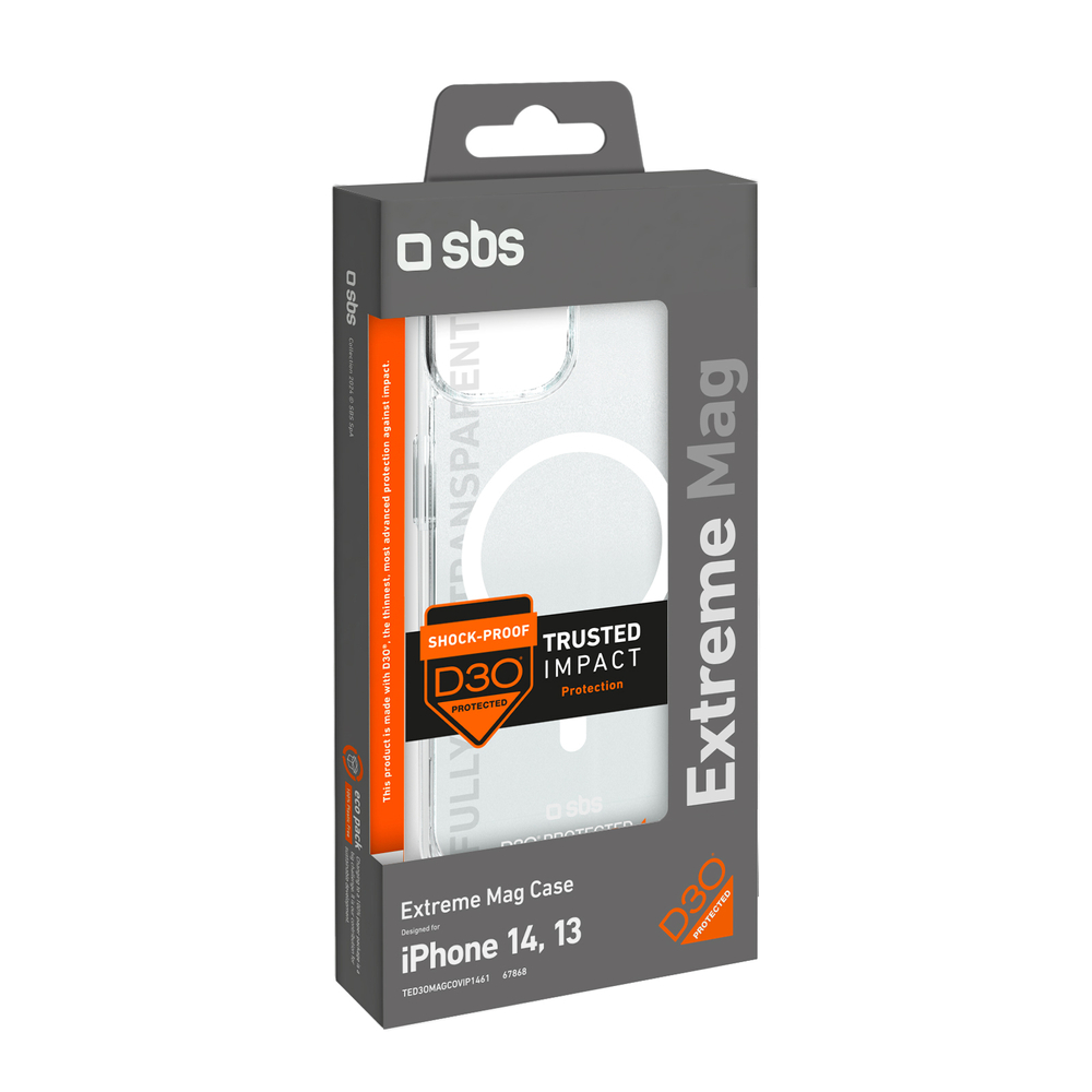 SBS iPhone 14 / 13 vāciņš D3O MagSafe, caurspīdīgs