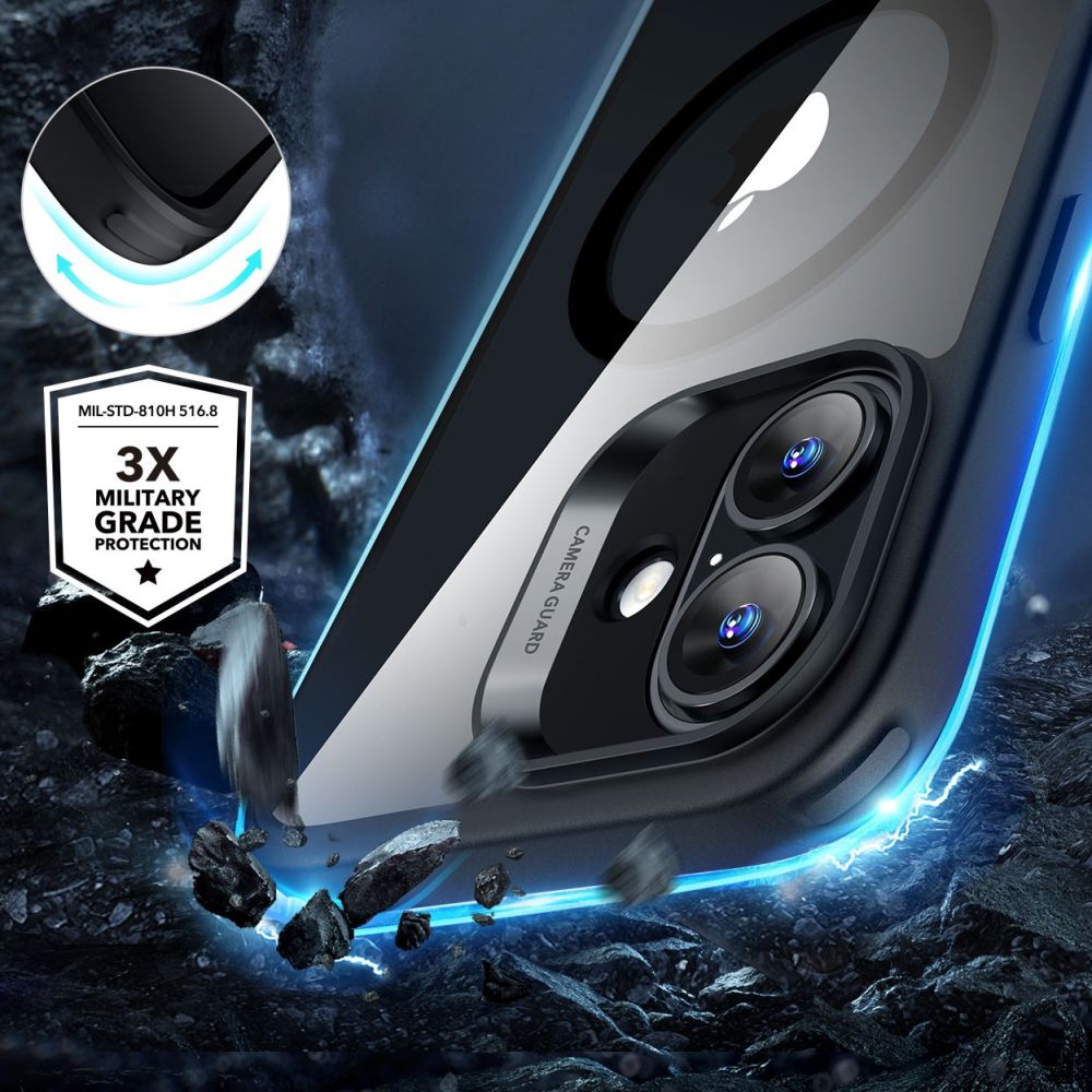 ESR CLASSIC HYBRID HALOLOCK MAGSAFE UN RŪDĪTS STIKLS IPHONE 16 CAURSPĪDĪGS/ MELNS | & TEMPERED GLASS CLEAR/BLACK