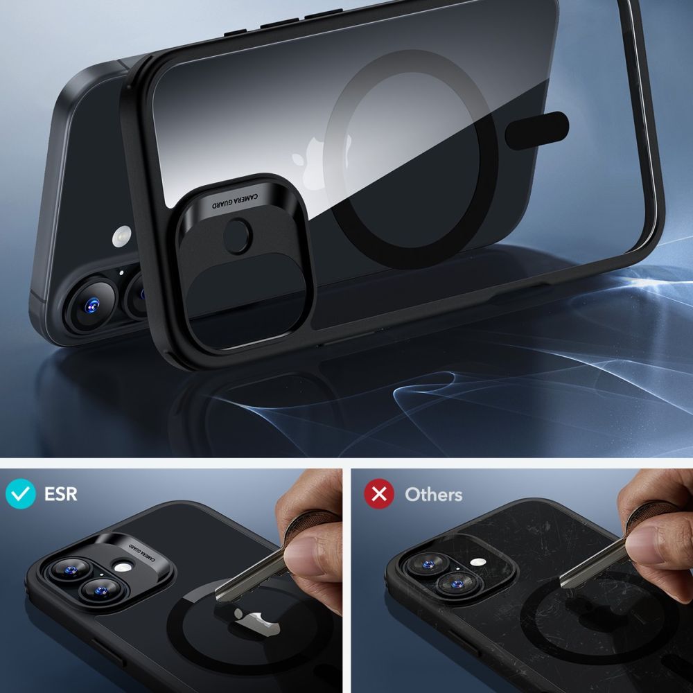 ESR CLASSIC HYBRID HALOLOCK MAGSAFE UN RŪDĪTS STIKLS IPHONE 16 CAURSPĪDĪGS/ MELNS | & TEMPERED GLASS CLEAR/BLACK