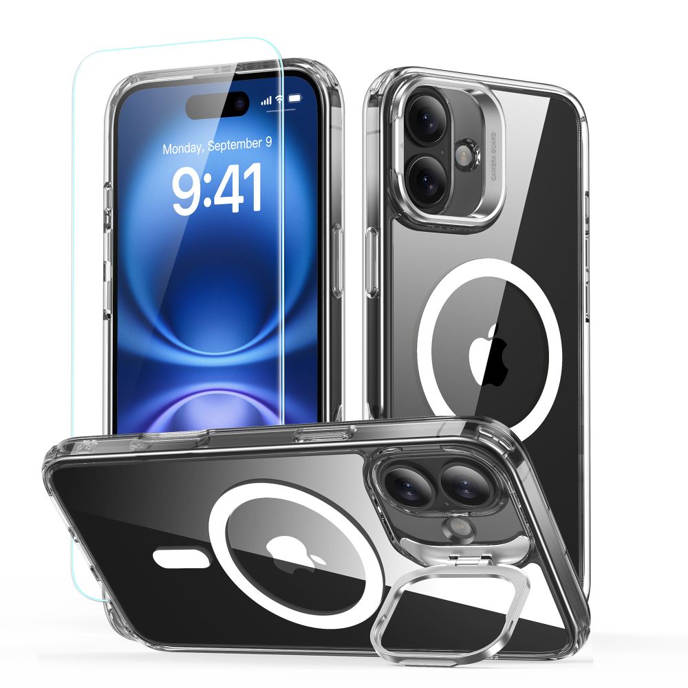 ESR iPhone 16 vāciņš Classic Hybrid Kickstand Halolock MagSafe un stikls, caurspīdīgs