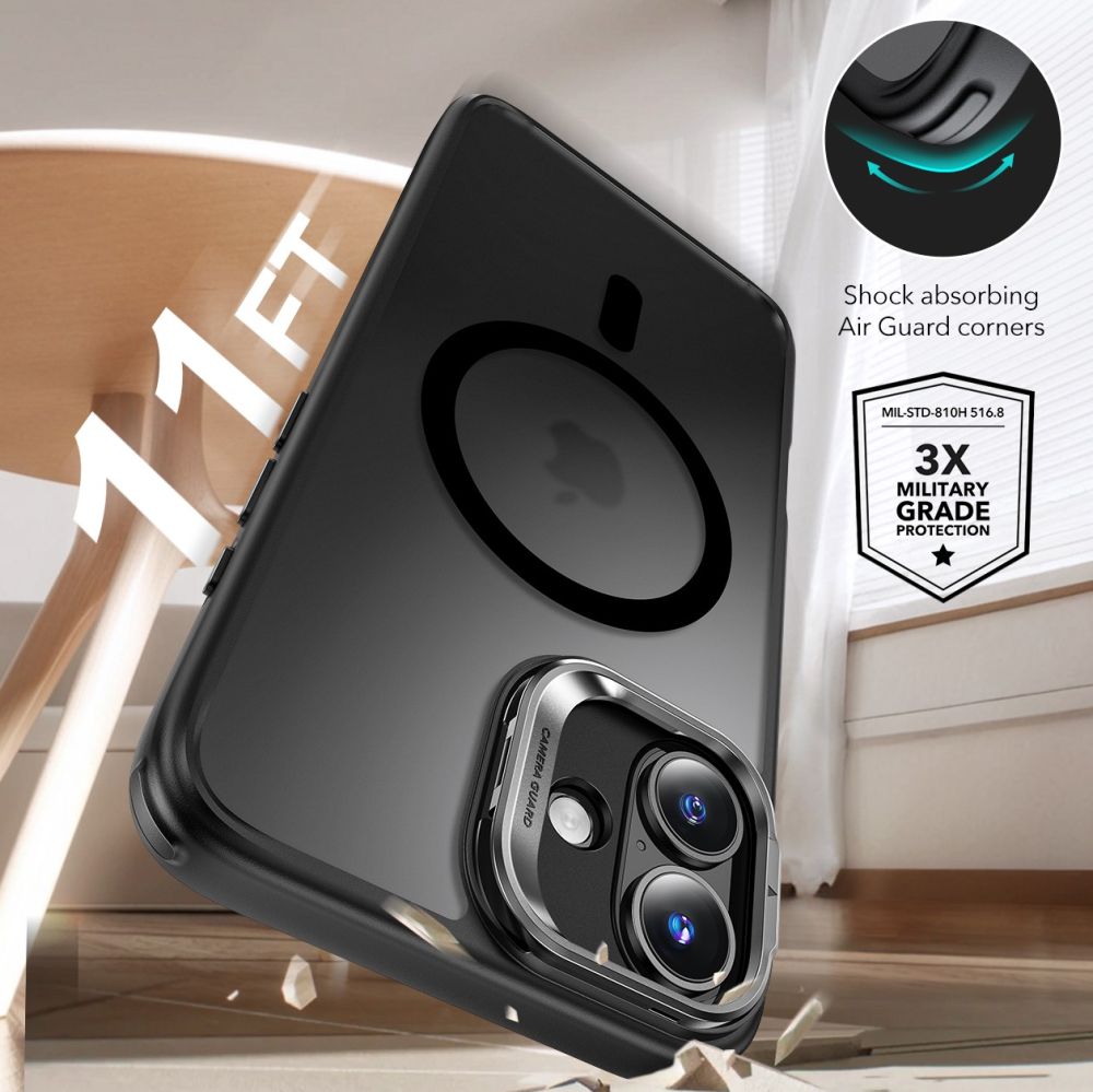 ESR iPhone 16 vāciņš Classic Hybrid Kickstand Halolock MagSafe un stikls, melns