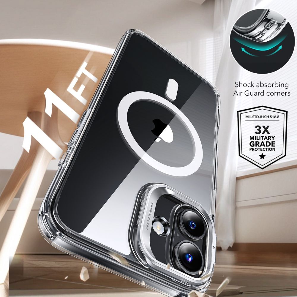 ESR iPhone 16 Plus vāciņš Classic Hybrid Kickstand Halolock un stikls, caurspīdīgs