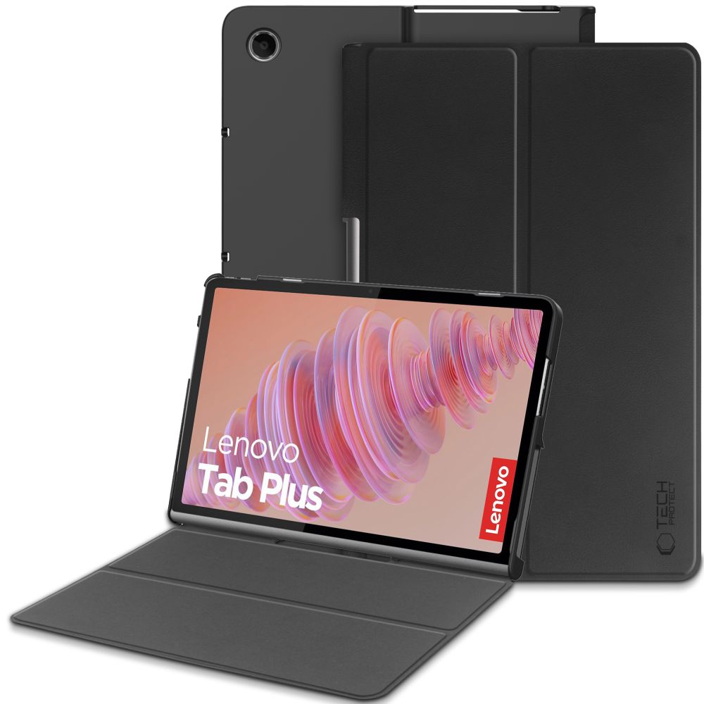 Tech-Protect Lenovo Tab Plus atverams vāciņš maciņš grāmatiņa SmartCase, melns