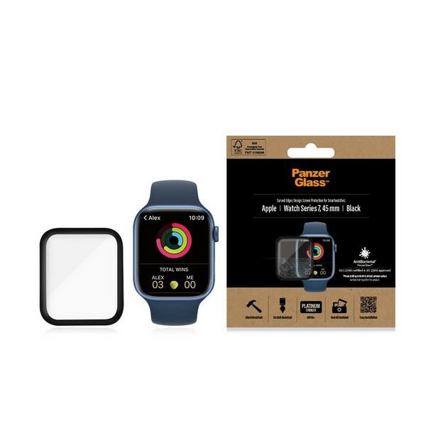 PanzerGlass Curved rūdītais aizsargstikls Apple Watch 7 (45mm), melns