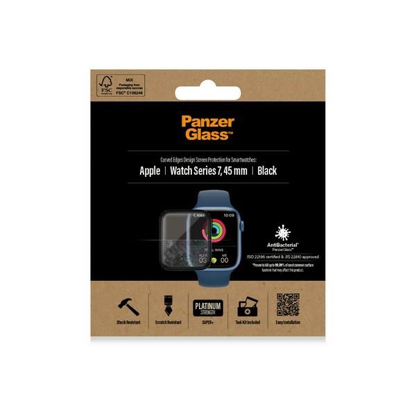 PanzerGlass Curved rūdītais aizsargstikls Apple Watch 7 (45mm), melns