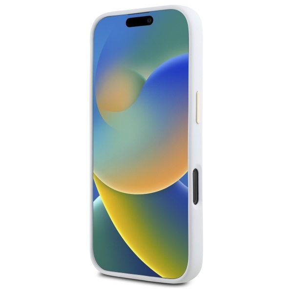 Guess iPhone 16 Pro vāciņš Silicone Logo Strass 4G, balts