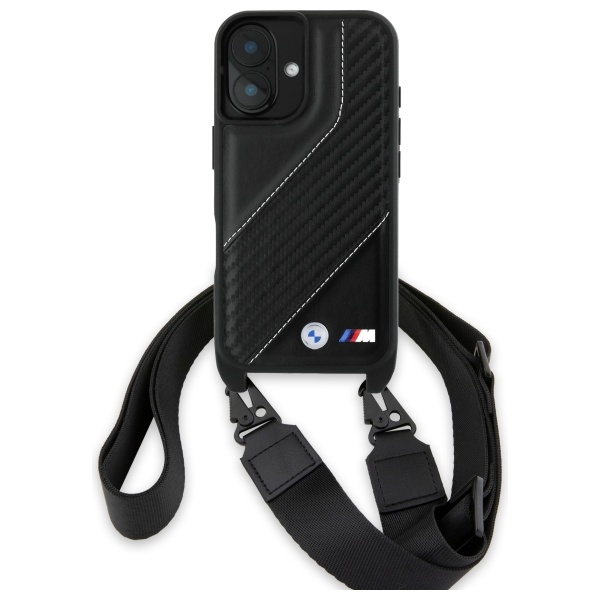 BMW iPhone 16 Plus vāciņš M Edition Carbon Stripe & Strap, melns