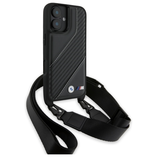 BMW iPhone 16 Plus vāciņš M Edition Carbon Stripe & Strap, melns