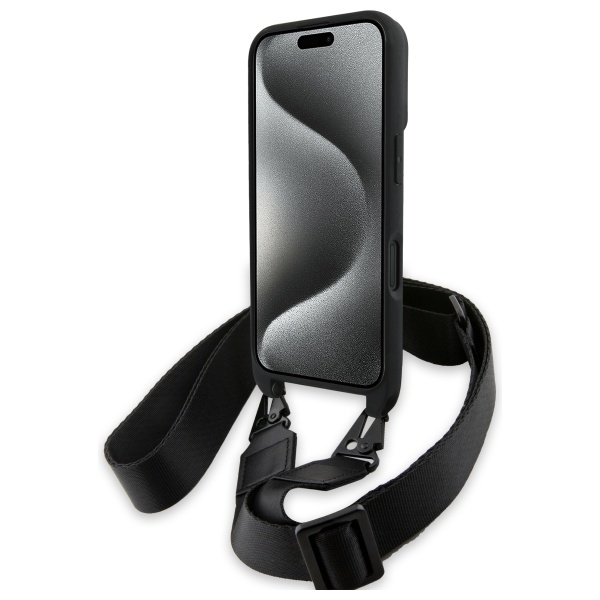 BMW iPhone 16 Plus vāciņš M Edition Carbon Stripe & Strap, melns
