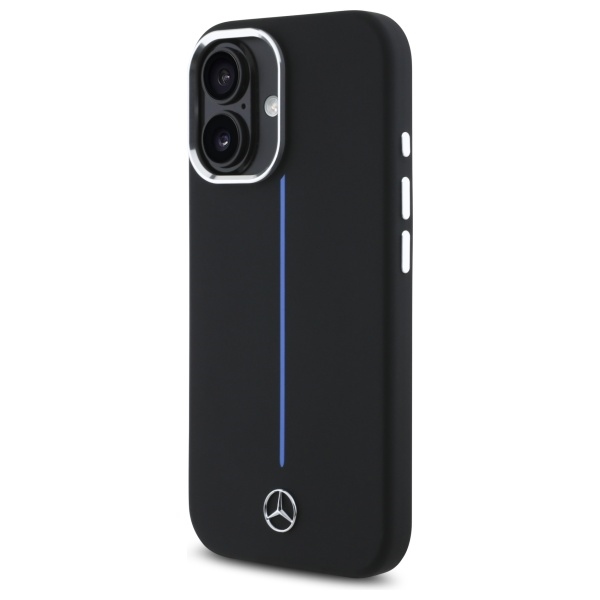 Mercedes iPhone 16 vāciņš Silicone Blue Stripe MagSafe, melns