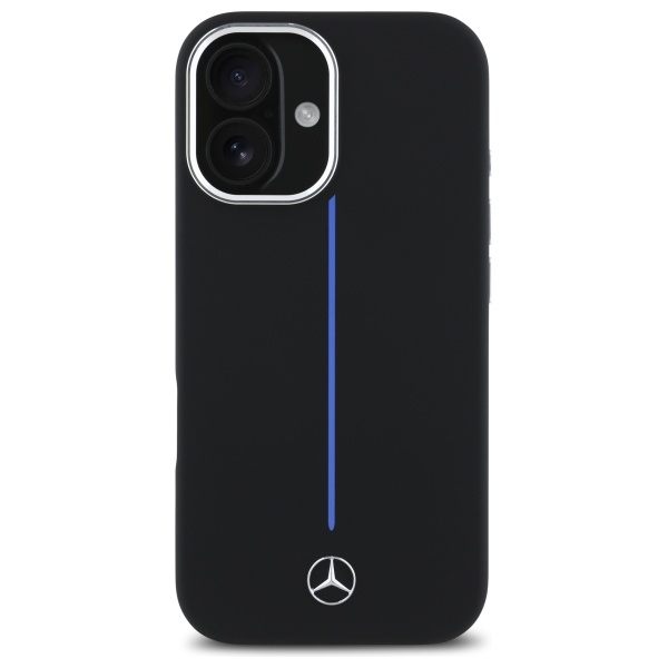 Mercedes iPhone 16 vāciņš Silicone Blue Stripe MagSafe, melns