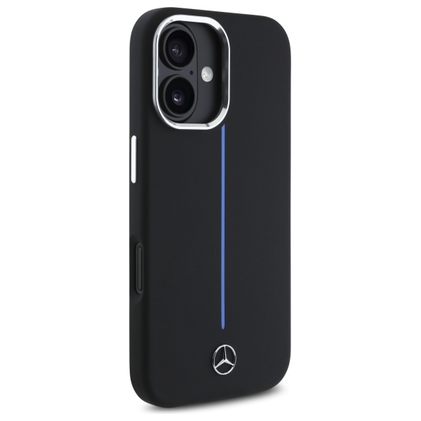 Mercedes iPhone 16 vāciņš Silicone Blue Stripe MagSafe, melns