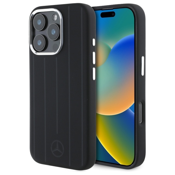Mercedes iPhone 16 Pro vāciņš Silicone Vertical Tonal Stripes MagSafe, melns