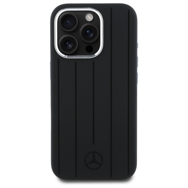 Mercedes iPhone 16 Pro vāciņš Silicone Vertical Tonal Stripes MagSafe, melns