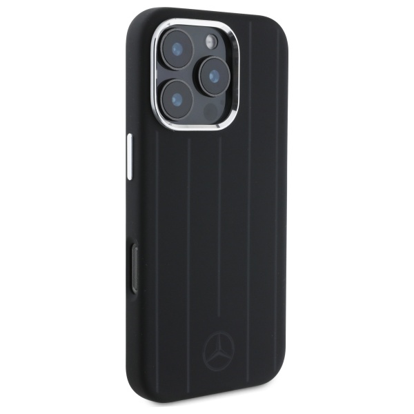 Mercedes iPhone 16 Pro vāciņš Silicone Vertical Tonal Stripes MagSafe, melns
