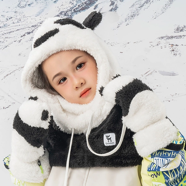 Qunature Panda slēpošanas cimdi bērniem un pieaugušajiem, S izmērs, melni/balti