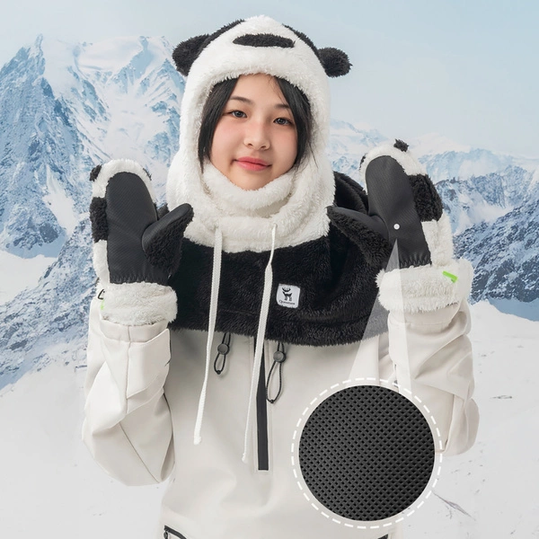 Qunature Panda slēpošanas cimdi bērniem un pieaugušajiem, S izmērs, melni/balti