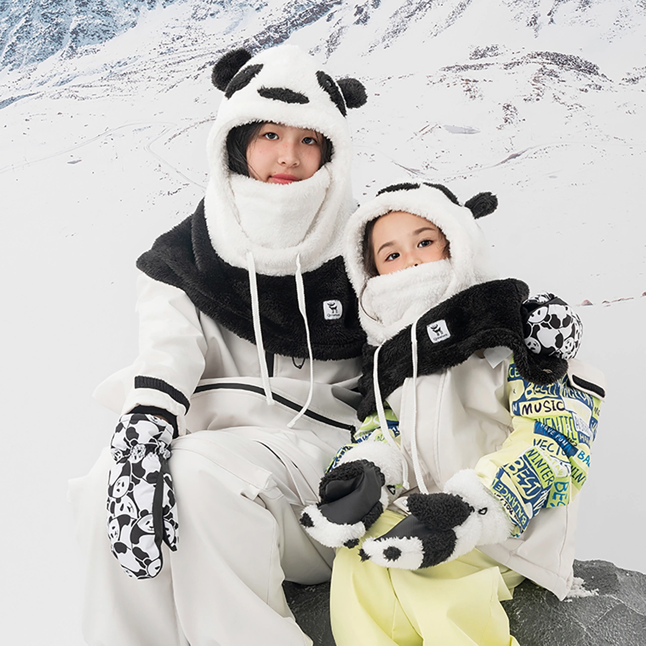 Qunature Panda bērnu slēpošanas cimdi, S izmērs, melni/balti