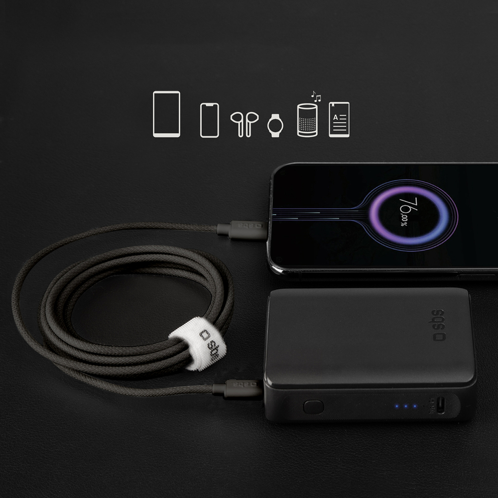 SBS USB-C uz USB-C kabelis 1.5m 60W, pīts, melns
