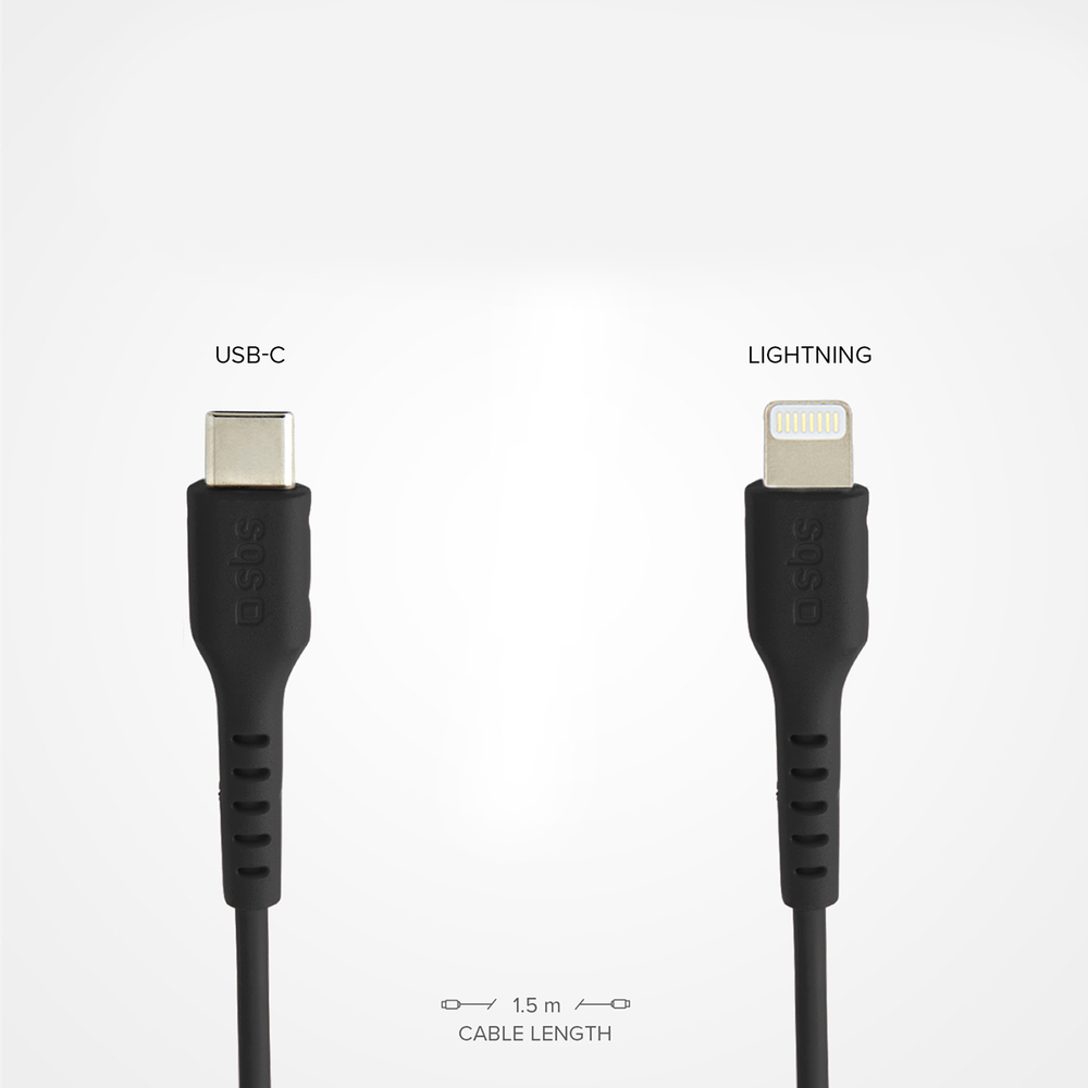 SBS USB-C - Lightning kabelis 1m, melns