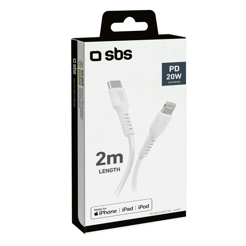 Sbs USB-C - Lightning kabelis MFi 2m, balts