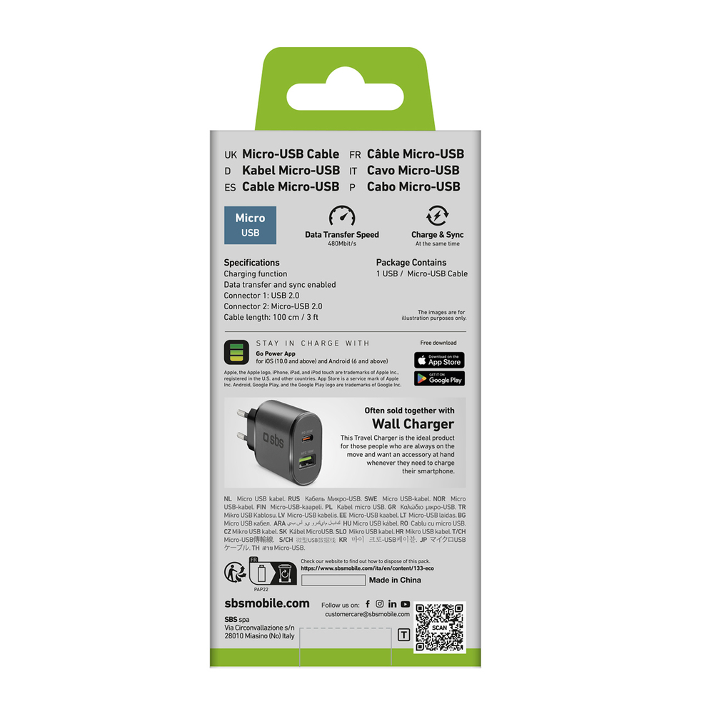 SBS LTHL200 USB-A - Micro-USB kabelis 1m, melns
