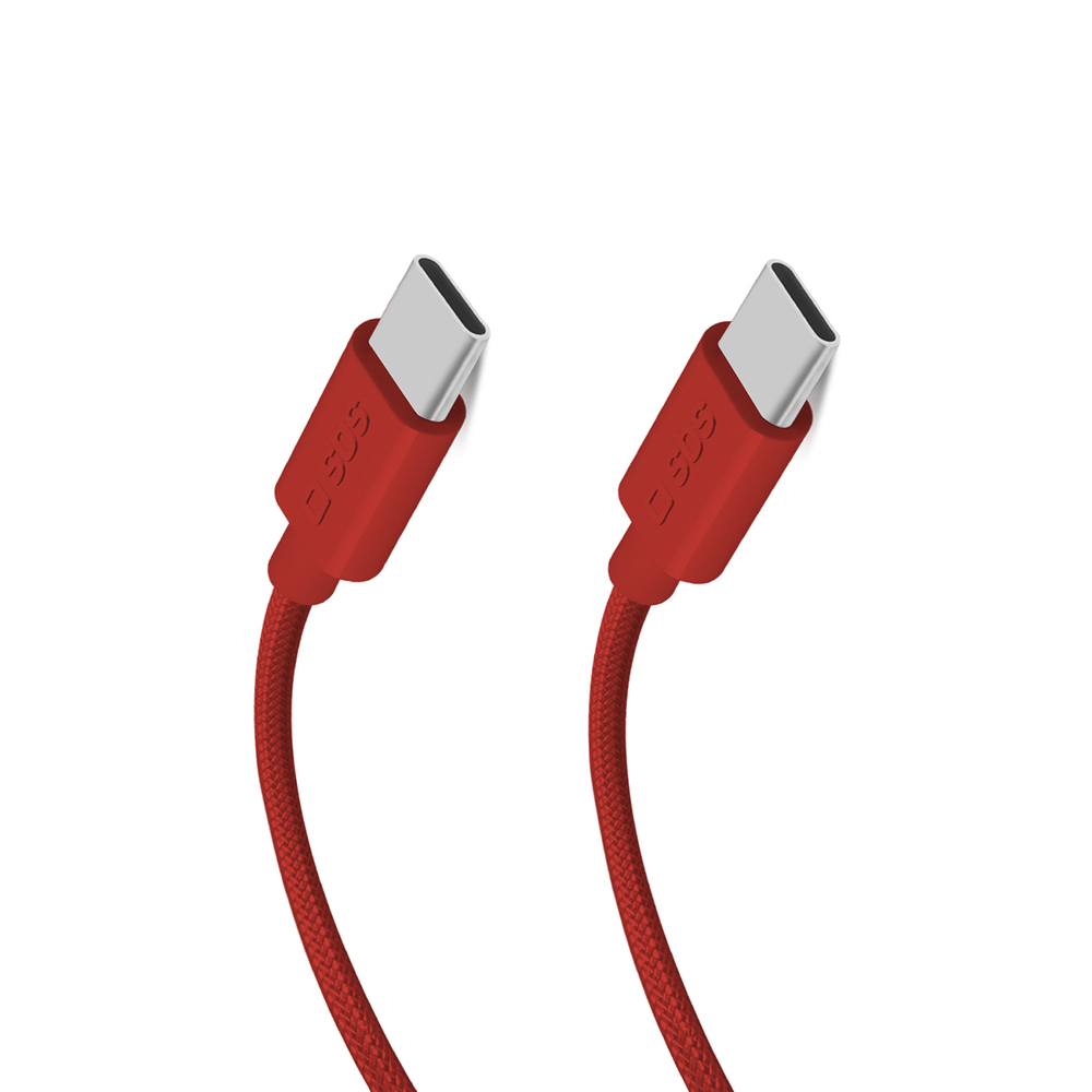 Sbs USB-C uz USB-C kabelis 1.5m 60W ar auduma pinumu, sarkans