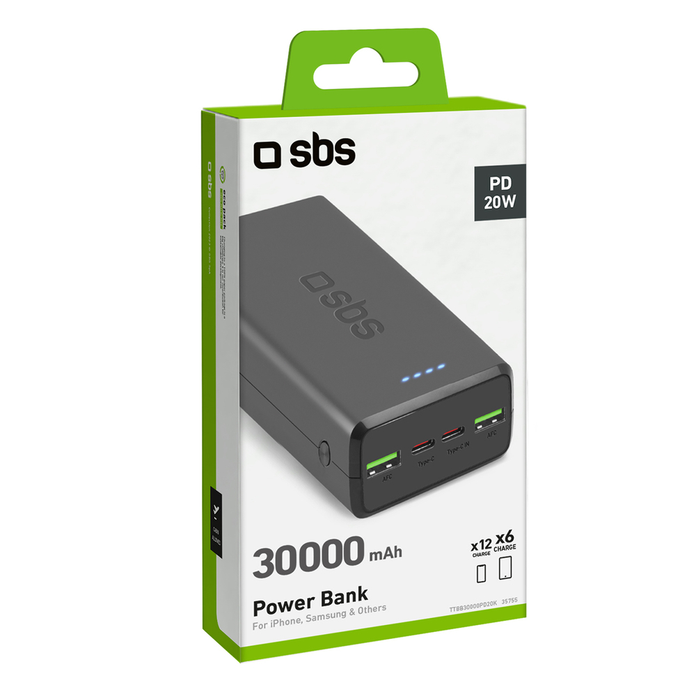 Sbs 30000 mAh ārējais akumulators TTBB30000PD20K, melns