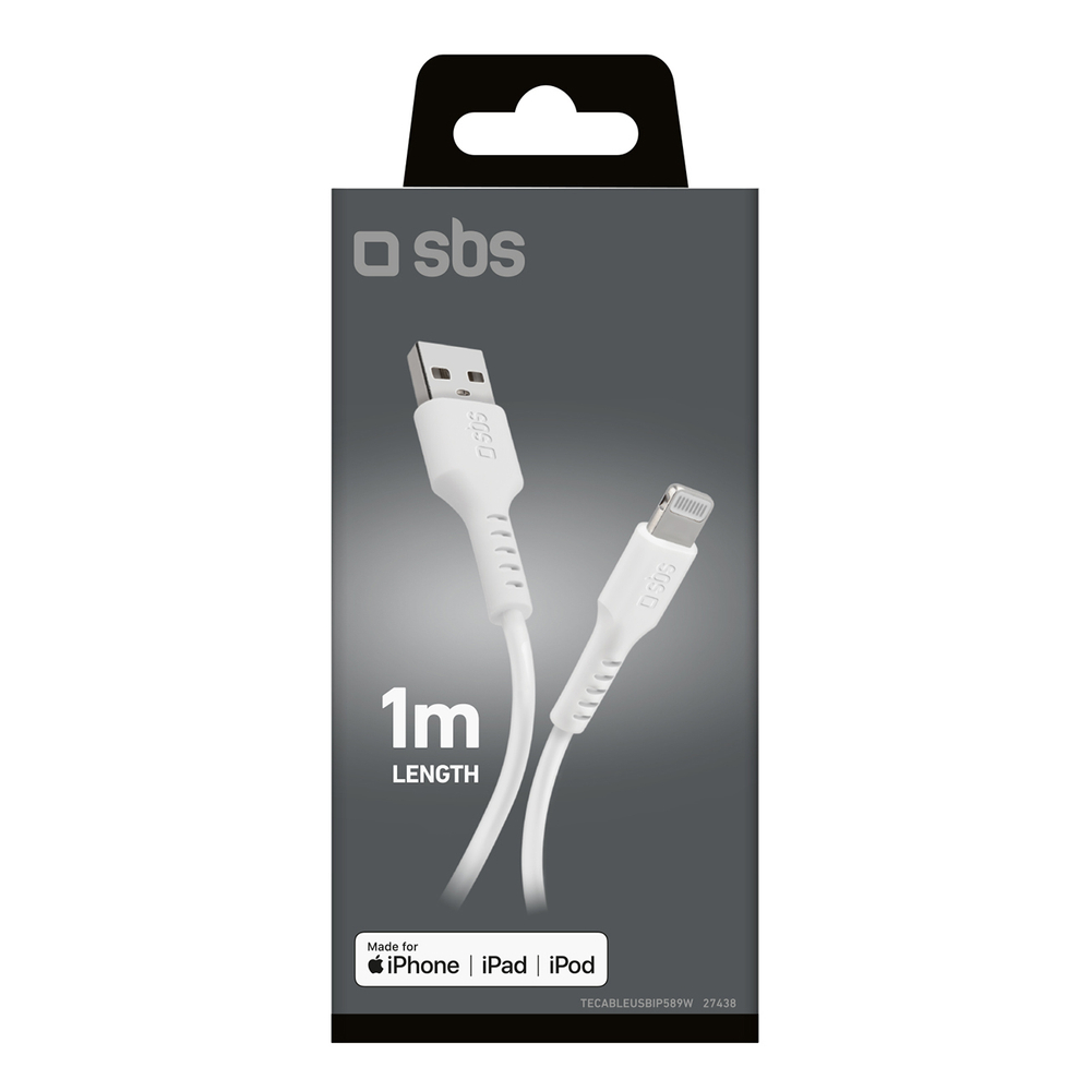Sbs USB-A - Lightning kabelis (1m) MFi, balts